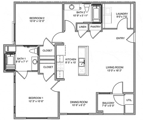 a floor plan of a house with bedrooms and a living room